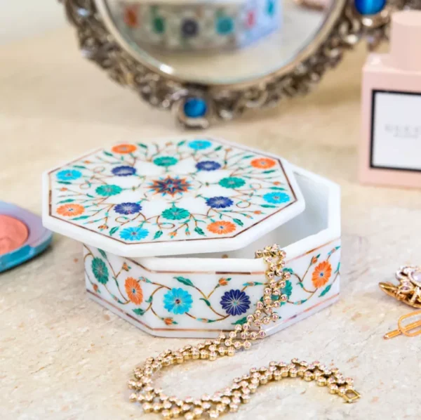 A2845-768x766 Octagonal Floral Marble Jewelry Box