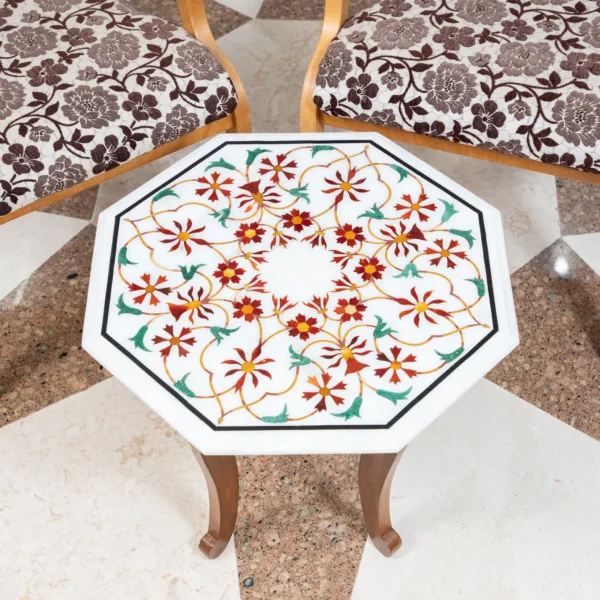 20-Inch Handcrafted Octagonal White Marble Tabletop