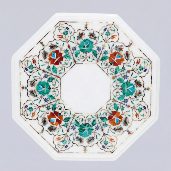 16-Inch Handcrafted Octagonal White Marble Tabletop