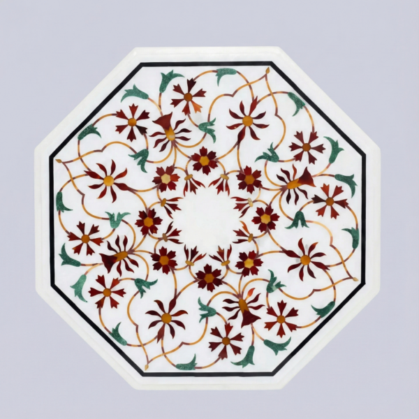 20-Inch Handcrafted Octagonal White Marble Tabletop
