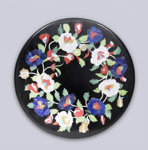 23" Round Black Marble Inlay Tabletop