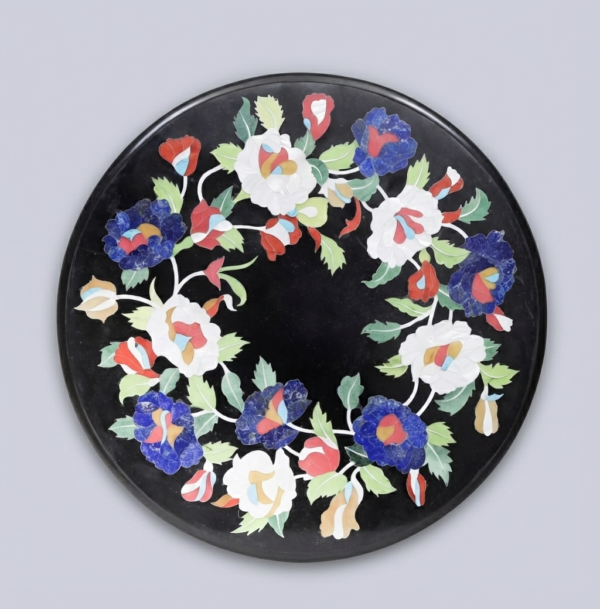 23" Round Black Marble Inlay Tabletop