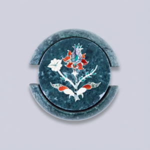 Handcrafted Green Marble Coaster Set with Floral Inlay