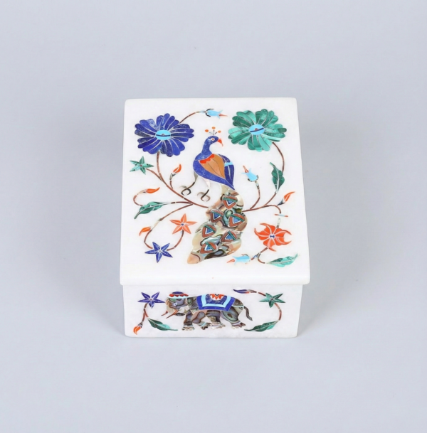 Rectangular Peacock & Elephant Jewelry Box
